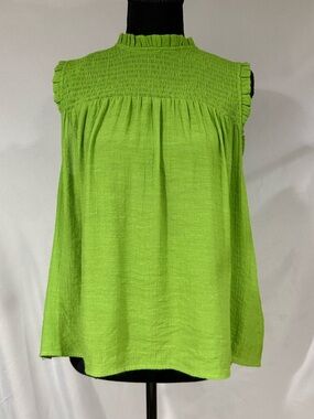 Nanette Lepore Bright Lime Smocked High-Neck Sleeveless Top